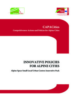 Cover for Innovative Policies for Alpine Towns. Alpine space small local urban centres innovative pack